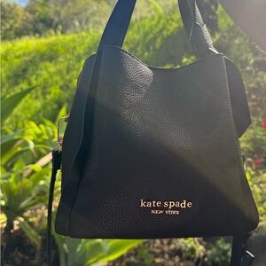 kate spade Black Pebbled Leather Shoulder Bag with Gold Logo